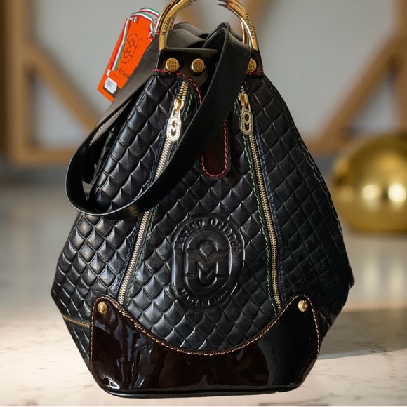 MARINO ORLANDI BLACK LARGE LEATHER SLING BACK BAG - MADE IN ITALY - Picture 1 of 12